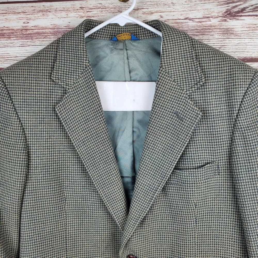 Pendleton Mens Size 40 Vtg 100% Wool Green Houndstooth 2-Button Blazer Jacket
